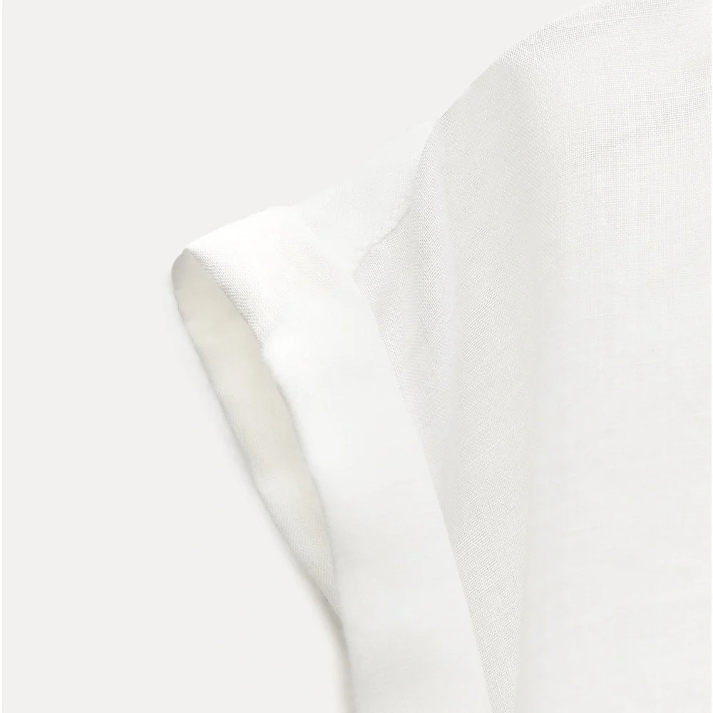 NWT Zara Woman RUFFLED 100% RAMIE SHIRT ZW COLLECTION White Size S Small - Picture 8 of 12